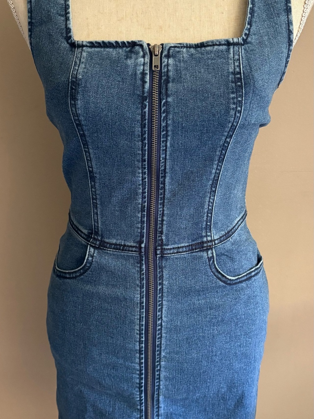 Peace Love Eco by Rewash Blue Denim Zip-Front Stretch Mini Dress size S